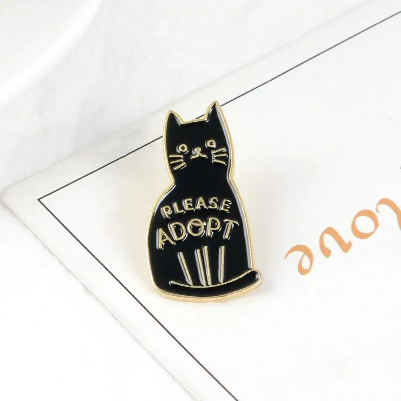 Black Cat enamel pin ADOPT badge Enamel Pin