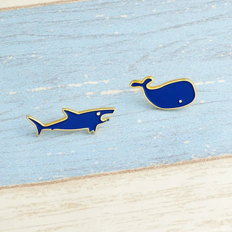 Blue Shark and Whale Ocean Animal Enamel Pin