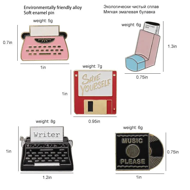 Breather Save Vinyl Record Typewriter Enamel Pin