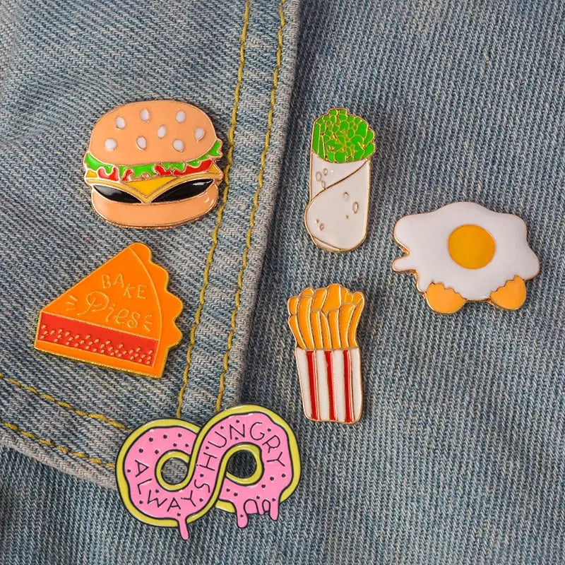 Fast food enamel pin Burrito Omelette Donut hamburger badge