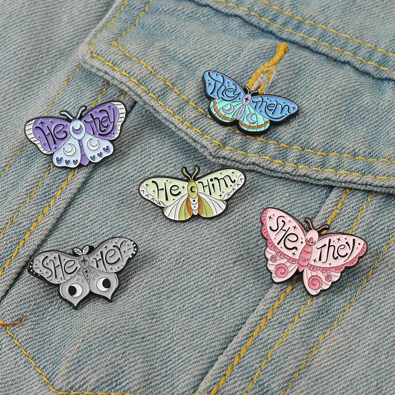 Butterfly Pronouns Enamel Pins