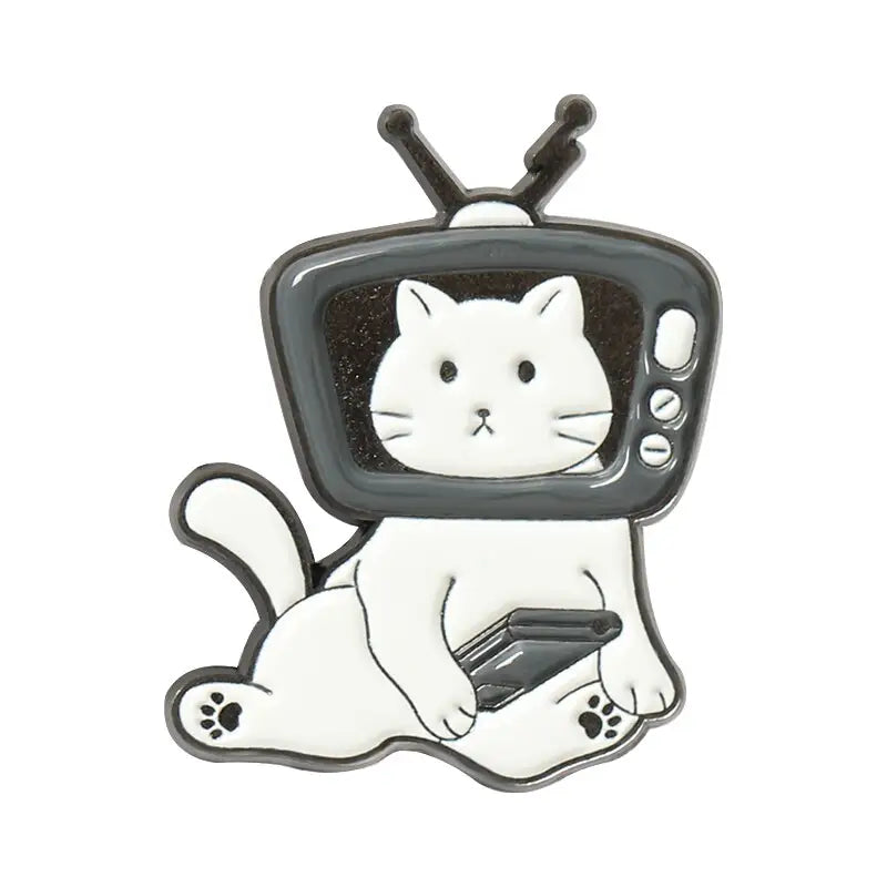 Cat Bear Head In TV Box Enamel Pin