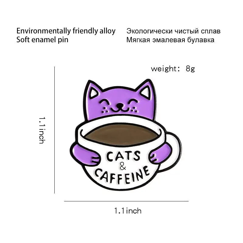 Cat Coffee Cup Enamel Pin