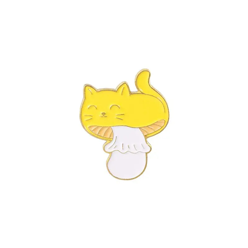 Cat Face Yellow Mushroom Enamel Pin