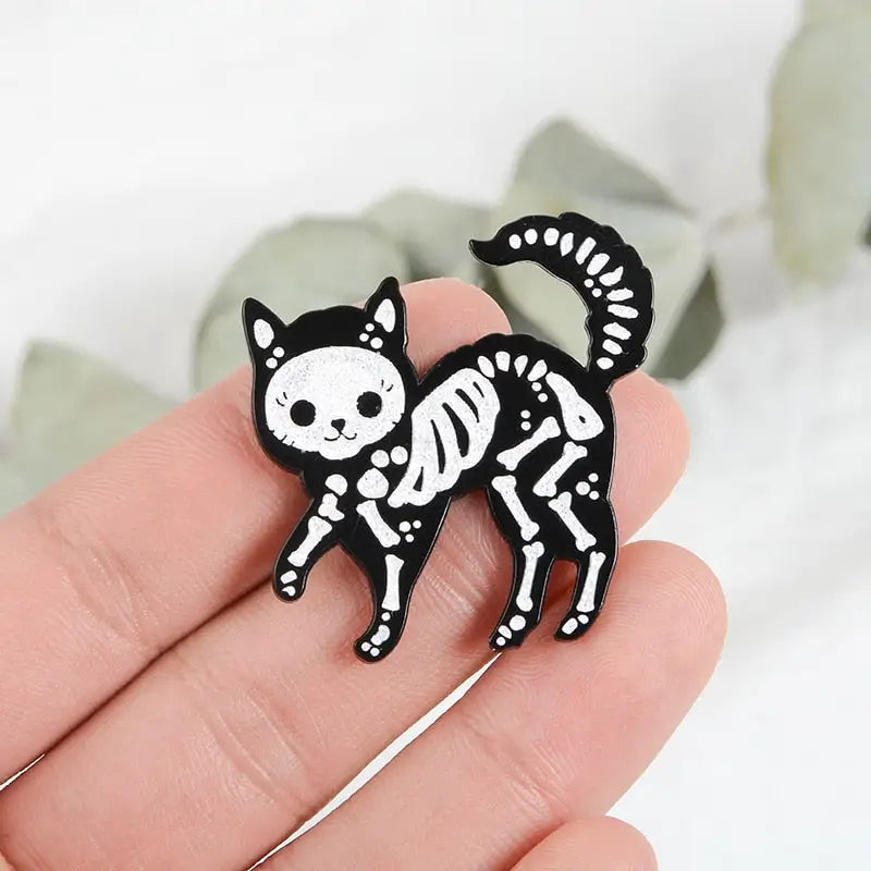 Cat Skeleton Enamel Pin