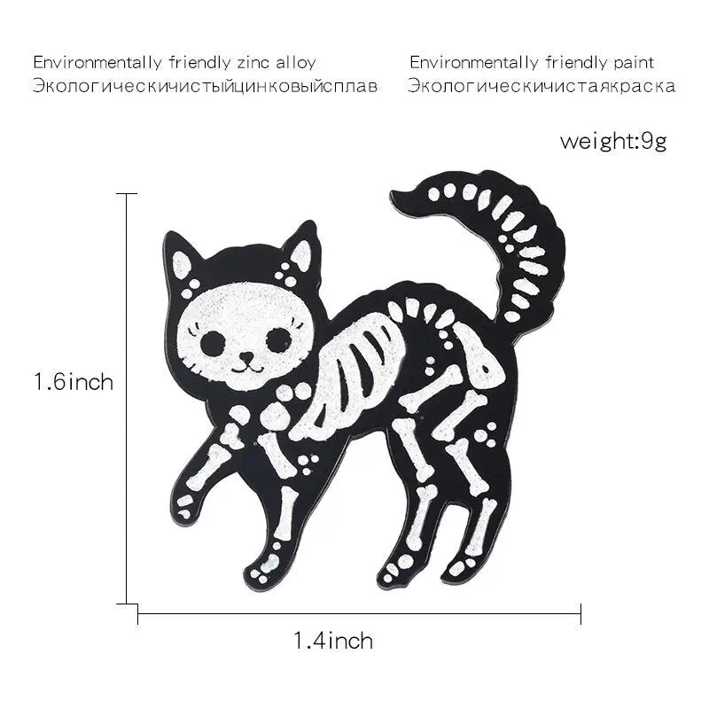 Cat Skeleton Enamel Pin