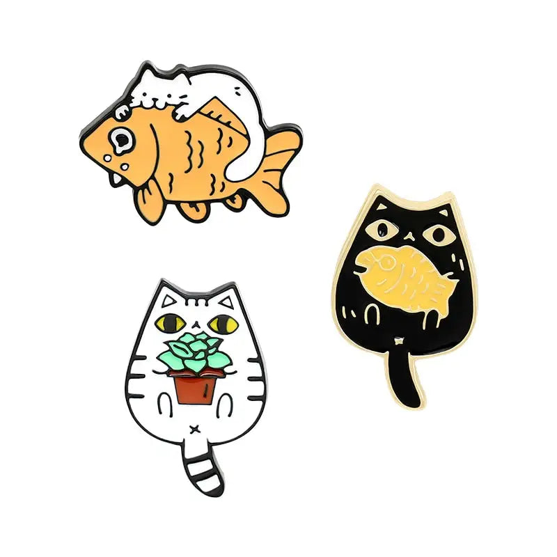 Cats and Fish Enamel Pin
