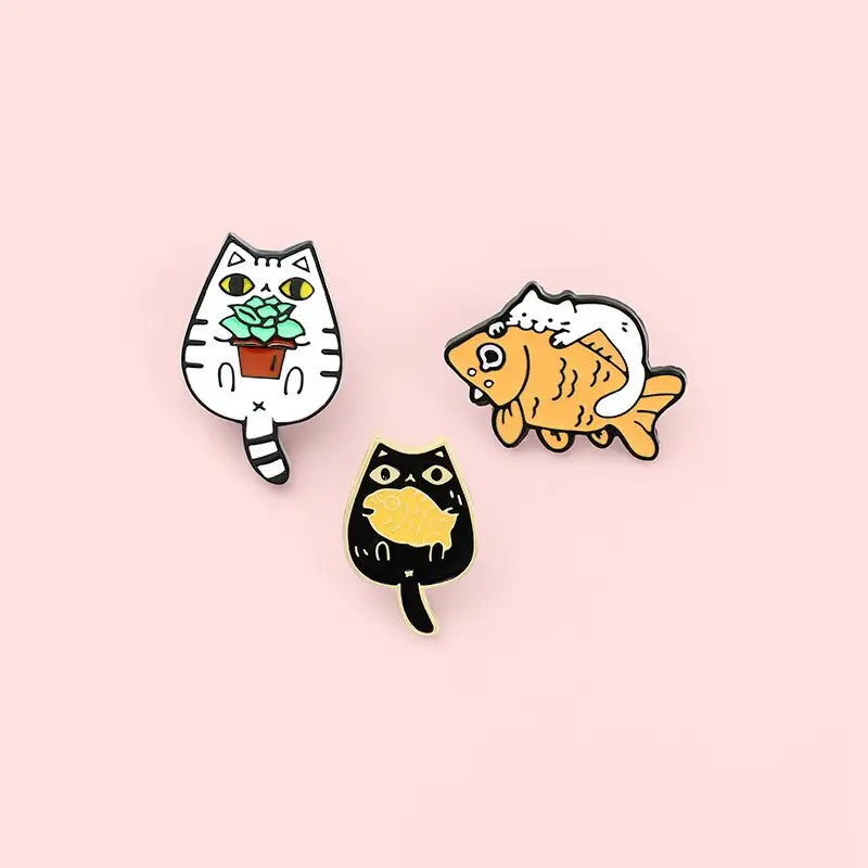 Cats and Fish Enamel Pin