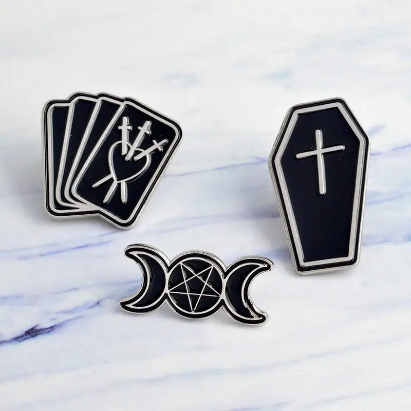 Coffin Moon Star Poker Black Goth Gothic Pins