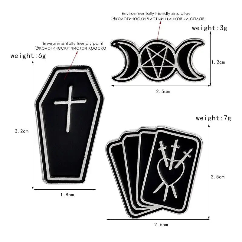 Coffin Moon Star Poker Goth Pins
