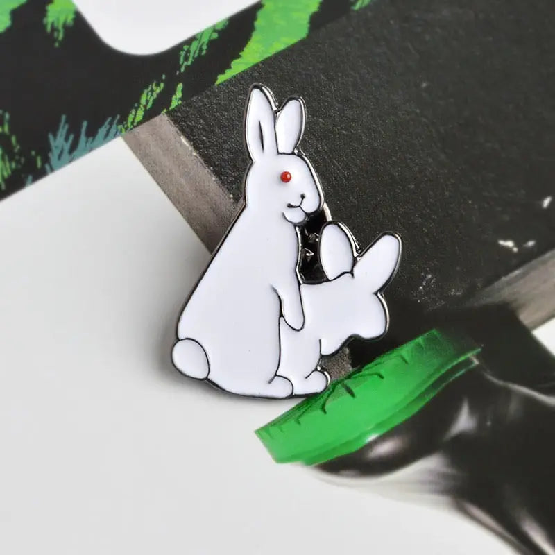Cute 2 White Rabbits Evil Enamel Pin