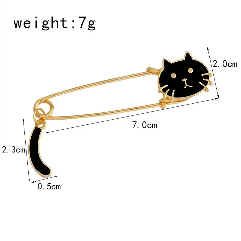 Cute Cartoon Black White Cat Kitten Face Tail Metal Enamel