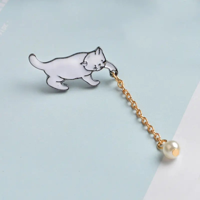 Miss Zoe Cute Cartoon Cat Kitten Pearl Metal Enamel Pin