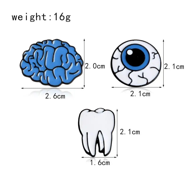 Cartoon Cute Organ Brain Eye Tooth Metal Enamel Pin