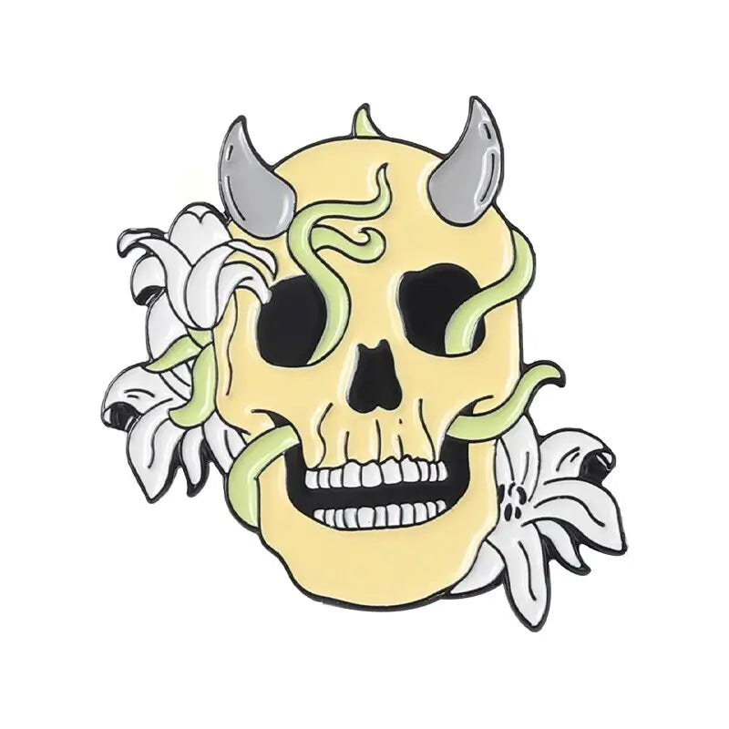 Flower Bush Skull Enamel Pins