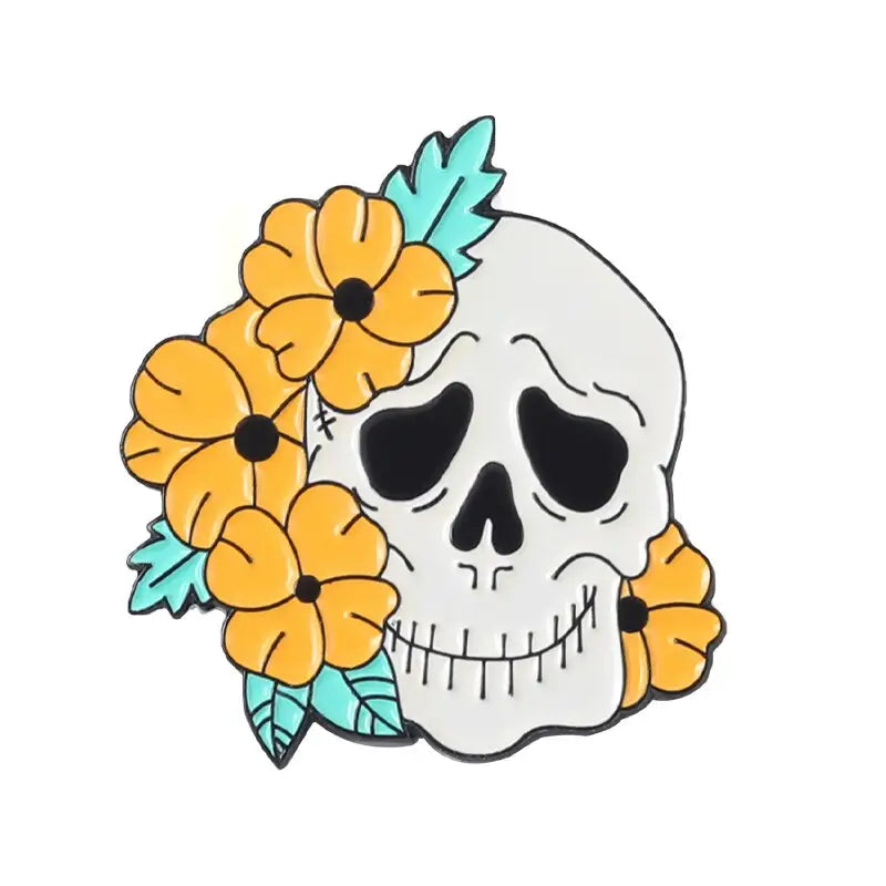 Flower Bush Skull Enamel Pins