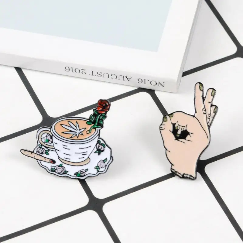 Funny Middle Finger Rose Coffee Enamel Pin
