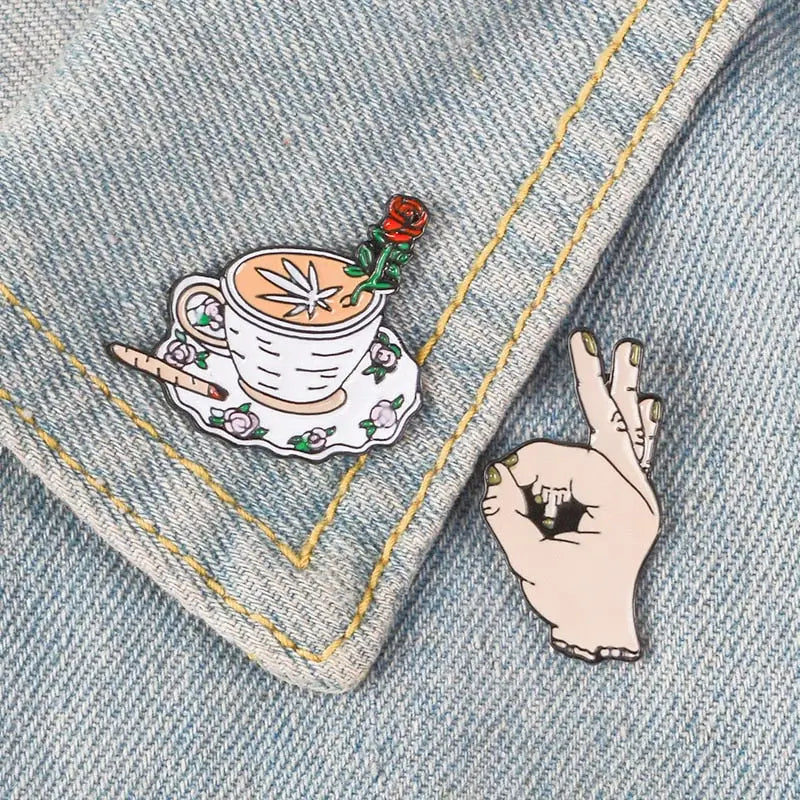 Funny Middle Finger Rose Coffee Enamel Pin