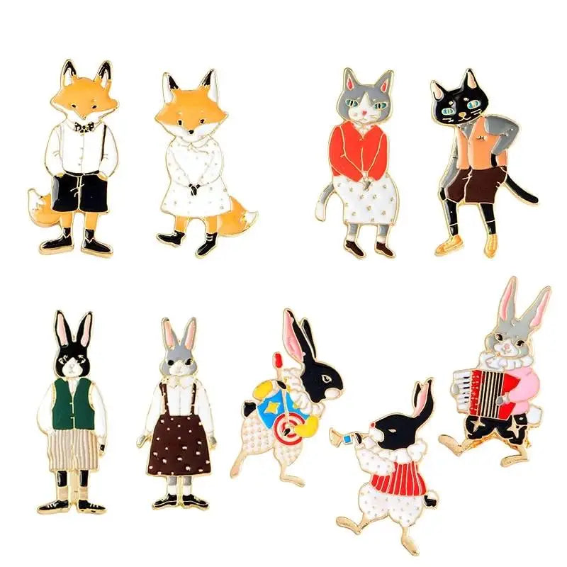 Mr and Miss Cat Rabbit Fox Enamel Pin