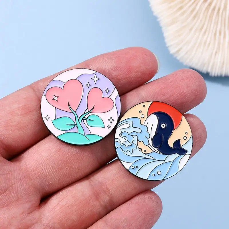 Nature Oil Painting Enamel Pins