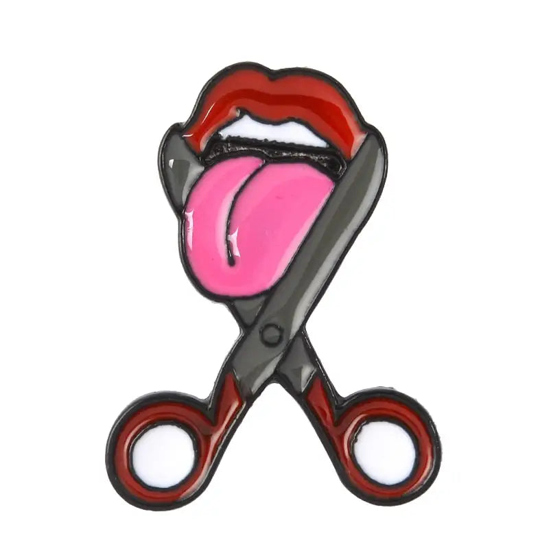 Pill Eyeliner Tongue Lips Enamel Pin