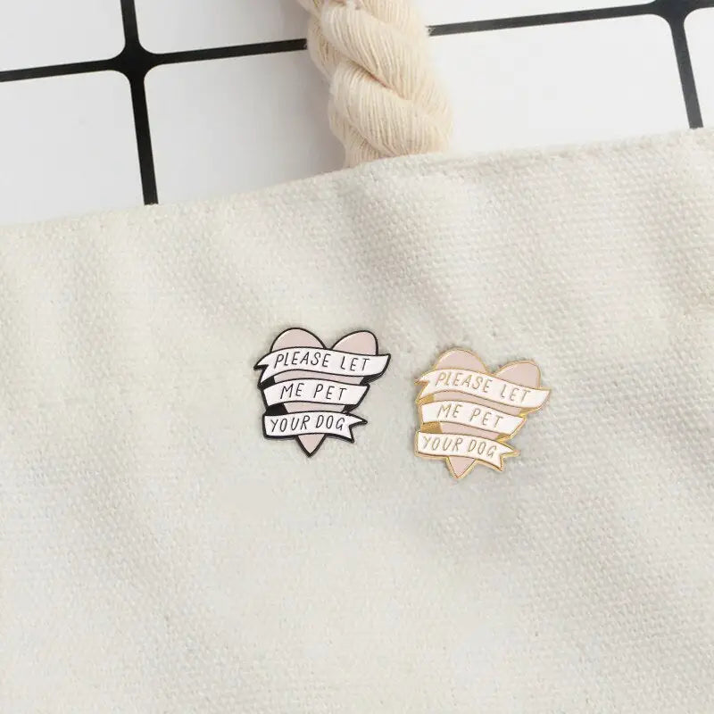 Pink heart banner enamel pin white black pet dog related