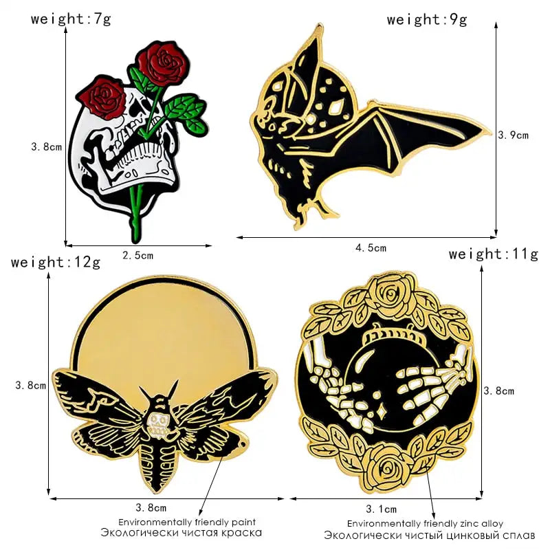Punk Batty Fear No Future Bee Skull Roses Dark Enamel Pin