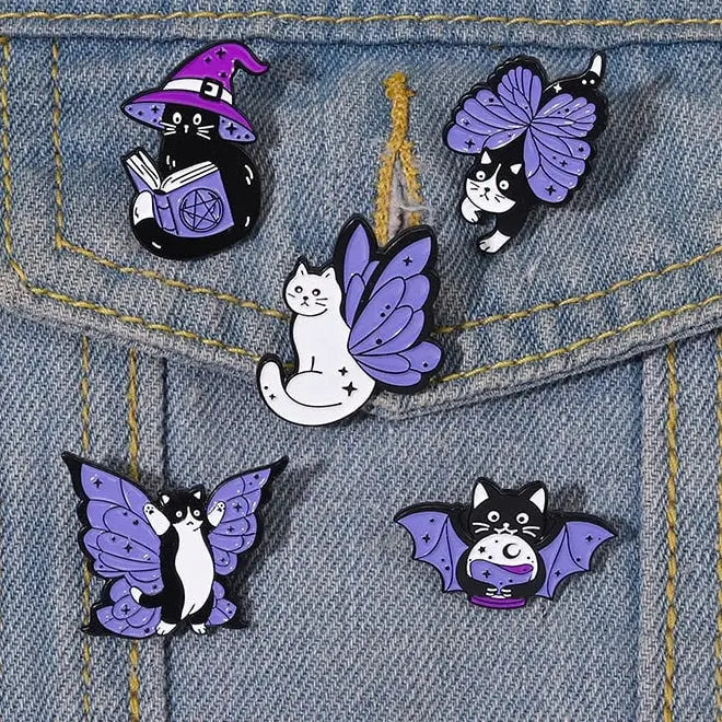 Purple Butterfly Cats Enamel Pins