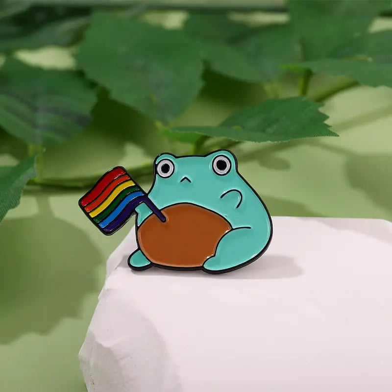 Rainbow Flag Froggy Enamel Pins
