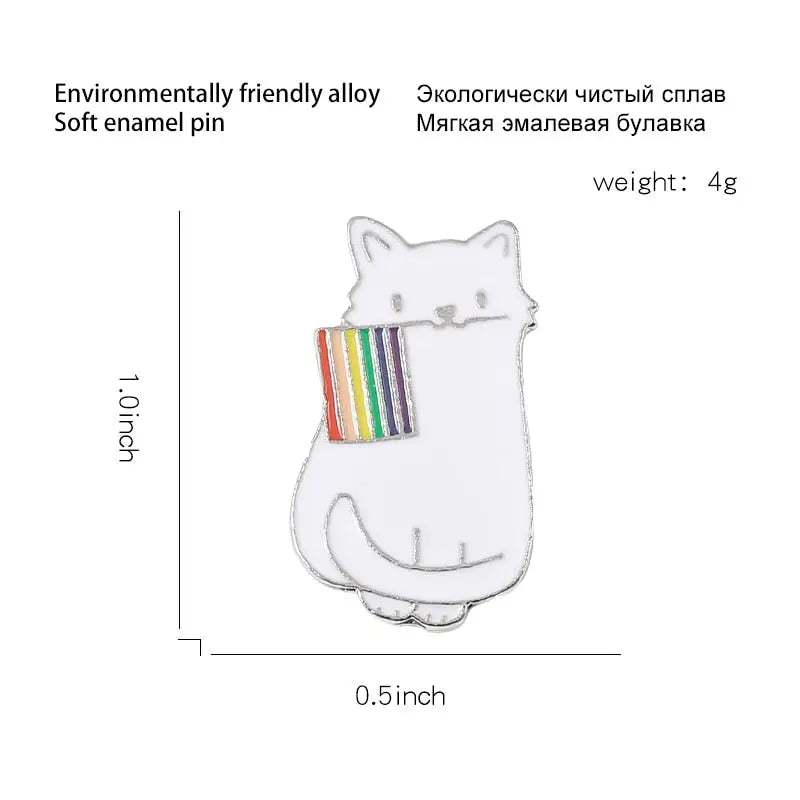 Rainbow Flag White Cat Enamel Pins