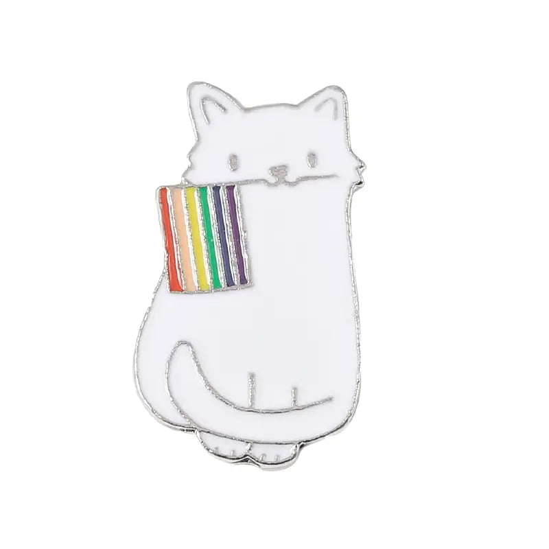 Rainbow Flag White Cat Enamel Pins
