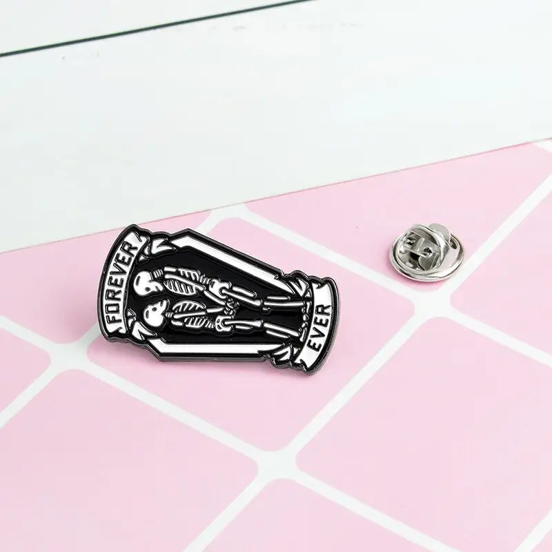 Romantic FOREVER and EVER Skeleton Coffin Pins