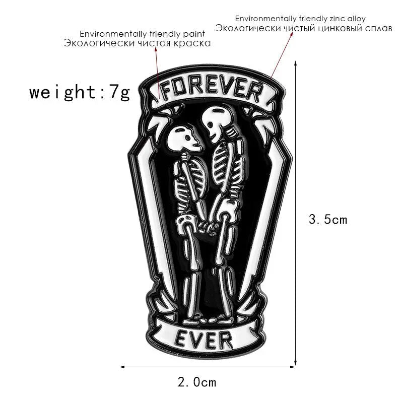 Romantic FOREVER and EVER Skeleton Coffin Pins