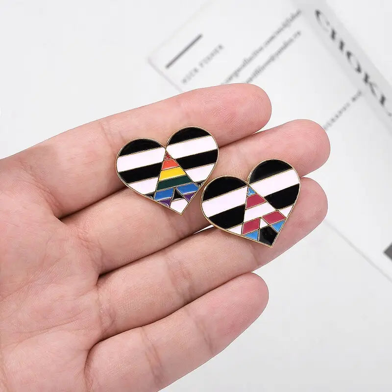 Striped Heart Shaped Enamel Pins