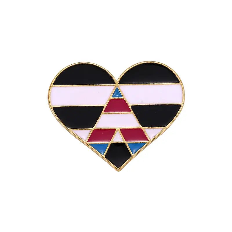 Striped Heart Shaped Enamel Pins