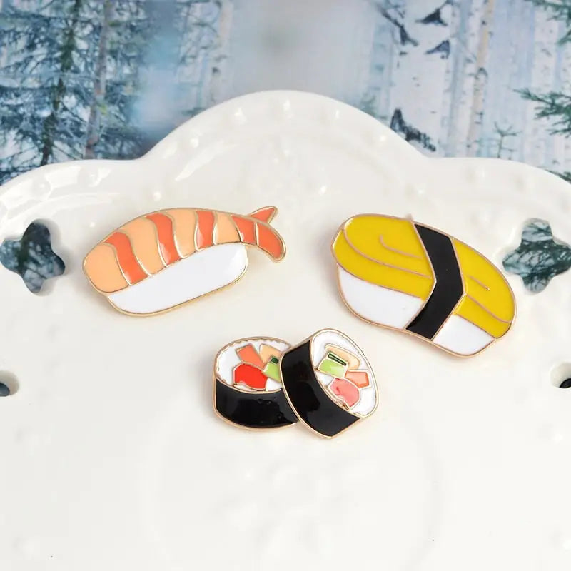 Japanese cuisine pins Bento rice roll salmon sushi Enamel