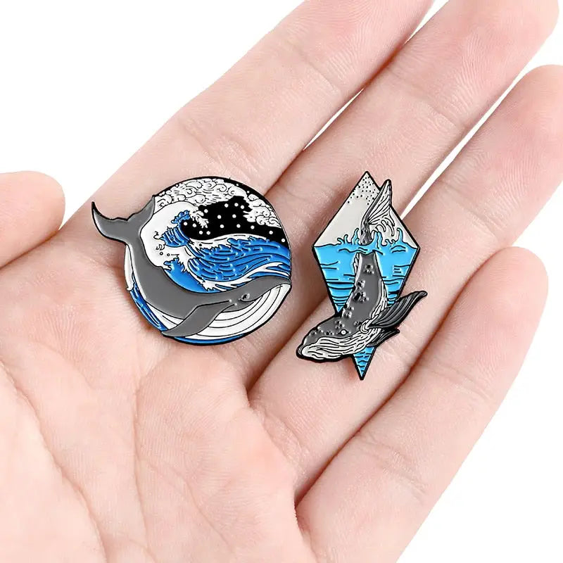Whale and Ocean Enamel Pin